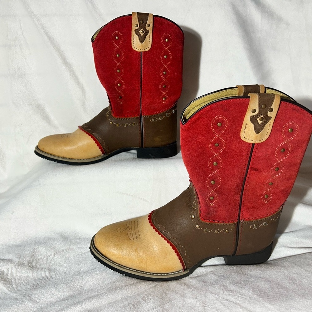 Smoky Mountain Red Tan Leather Western ankle Boots Sz Men’s 6.5/Women’s 8.5